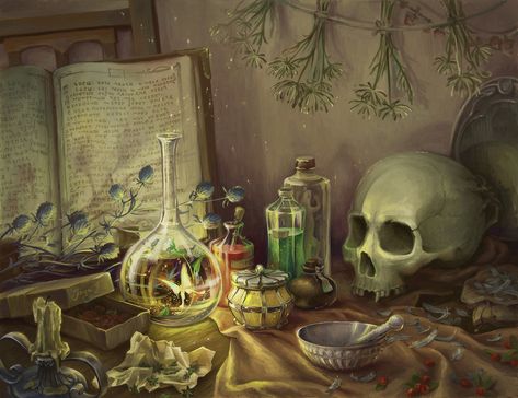 Props Illustration, Background Fantasy, Alchemy Art, Traditional Witchcraft, Environment Concept Art, Samhain, Art Background, Alchemy, Dark Art