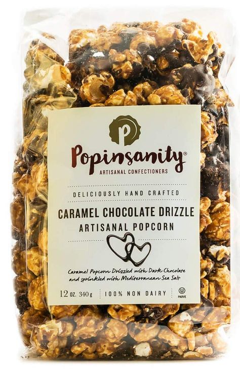 Amazon.com: Popinsanity Gourmet Popcorn Deluxe Bag | Non-GMO & Dairy Free - Holiday, Thanksgiving, Corporate, Snacks, Office snacks, Get Well or Birthday Gift (Caramel Chocolate Drizzle, 12 Ounce) Chocolate Delivery, Office Snacks, Popcorn Gift, Flavored Popcorn, Peppermint Cookies, Gourmet Treats, Gourmet Popcorn, Caramel Chocolate, Caramel Popcorn