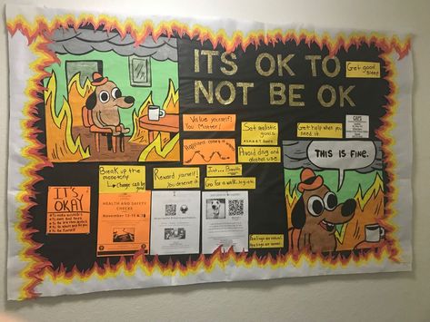 It’s Okay To Bulletin Board, Bulletin Board Work Offices, Leasing Office Bulletin Board, Health Boards School, Health And Wellness Bulletin Boards College, Burnout Bulletin Board, Rehab Bulletin Board Ideas, Work Bulletin Boards Hospital, Sophomore Bulletin Boards