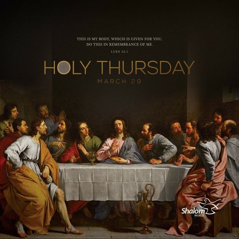 “This is my body, which is given for you. Do this in remembrance of me.” (Luke 22:19)  #ShalomWorldTV #HeDiedForMe #HolyThursday #HolyEucharist #HolyMass #HolyWeek #Easter #TheLastSupper Do This In Remembrance Of Me, The Last Supper Wallpaper, Maundy Thursday Pictures, Maundy Thursday Quotes, Last Supper Picture, Last Supper Illustration, The Last Supper Parody, Jesus Last Supper, Turin Shroud