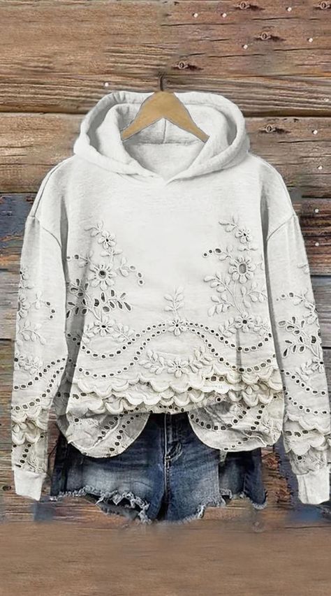 Vetement Hippie Chic, Lace Hoodie, Lace Art, Garment Details, Cozy Hoodie, 가을 패션, Hippie Chic, Hoodies For Sale, White Hoodie