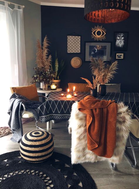 Wiccan Boho Decor, Dark Western Boho Living Room, Viking Interior, Spooky Apartment, Project Room, Dark Boho, Future Bedroom, House Makeover, Dark Home Decor