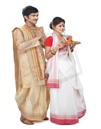 Traditional dress of West Bengal Types Of Dresses Styles, India Traditional Dress, Western Dress For Women, Different Types Of Dresses, Indian People, Couple Dress, Dress Sketches, Traditional Attire, West Bengal