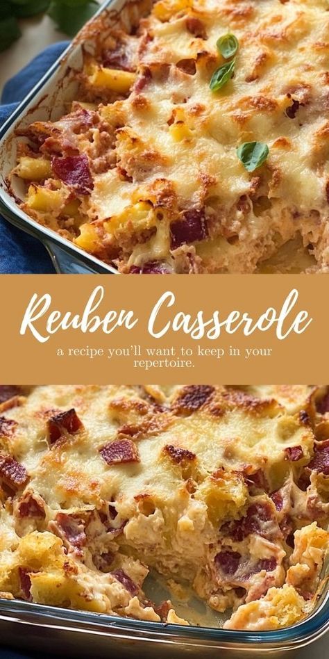 This Reuben Casserole is a delightful twist on the classic sandwich, bringing all the beloved flavors of corned beef, sauerkraut, and Swiss cheese into a comforting, oven-baked dish! 🧀🥩 If you’re a fan of Reuben sandwiches, this baked version will become a new favorite in your recipe collection. 📌 Pin this recipe to enjoy the comforting flavors of a Reuben casserole for your next meal! #ReubenCasserole #ComfortFood #OvenBakedRecipes #FamilyDinners #CornedBeefLovers #EasyMeals Fancy Casseroles, Best Reuben Sandwich Recipe, Sauerkraut Casserole Recipes, Corned Beef Casserole Recipes, Reuben Casserole Recipe, Canned Corned Beef Recipes Dinners, Ruban Casserole, Corned Beef Leftovers Recipes, Ruben Bake