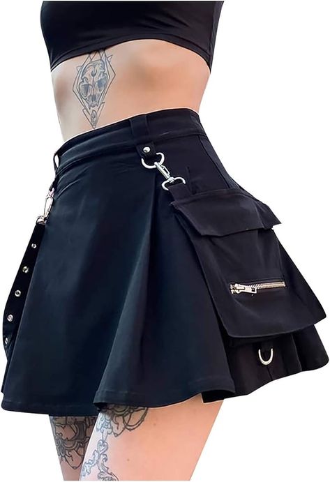 Women Gothic Punk Skirt Black Zipper Hollow Out A-Line Short Mini Skirt Party Cosplay Skirt, Black, Small : Amazon.ca: Clothing, Shoes & Accessories Techwear Skirt, Goth Skirts, Techwear Women, Concerts Outfits, Goth Skirt, Punk Skirt, Gothic Skirt, Black Pleated Mini Skirt, Estilo Harajuku