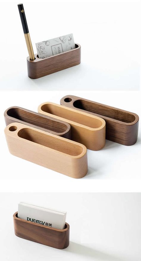 Wooden Business Card Holder Build in Pen Pencil Holder Stand Office Desk Organizer Card Holder Stand, Wooden Product Design, Wood Office Accessories, Wooden Products Ideas, Pen Holder Design, Kids Woodworking Projects, Wooden Business Card Holder, Desk Phone Holder, Wooden Business Card