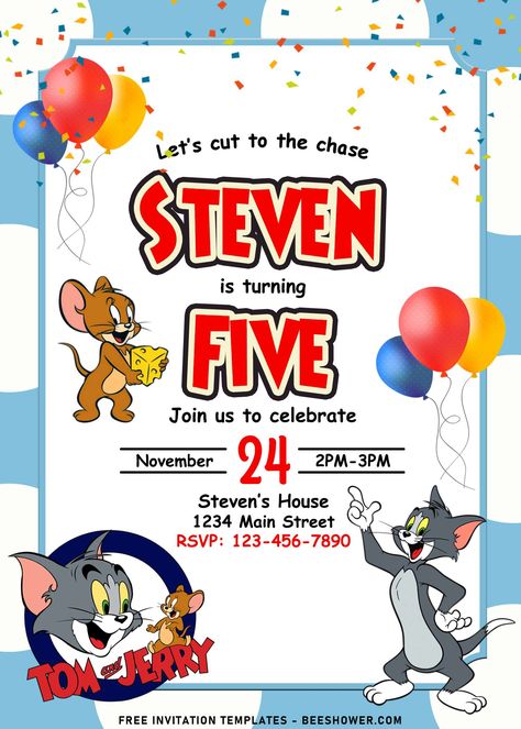 Download Now 10+ Cutest Tom And Jerry Birthday Invitation Templates Tom And Jerry Birthday Party Ideas, Tom And Jerry 1st Birthday Party, Tom And Jerry Birthday Invitation Card, Tom And Jerry Party Ideas, Tom And Jerry Birthday Party Decoration, Tom And Jerry Invitations Birthday, Tom And Jerry Invitation Template, Cartoon Tom And Jerry, Tom And Jerry Birthday