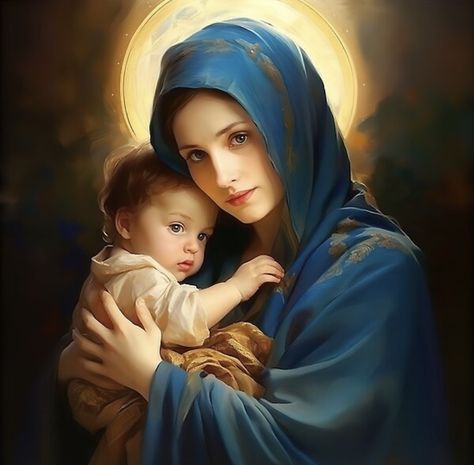 This enchanting artwork invites you to contemplate the profound love and sacred connection shared between a mother and her child, evoking a sense of awe and reverence that transcends time. It captures the bond between the Virgin Mary and the baby Jesus. Jesus Printable, Mother Mary Pictures, Mary Images, Mary Pictures, Mary And Baby Jesus, Virgin Mary Art, Mother Mary Images, Catholic Pictures, Infant Jesus