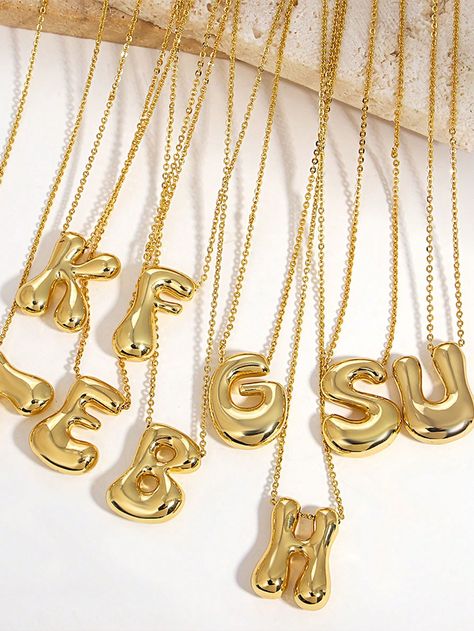 1pc Smooth Chunky 26 Letter Necklace Cute Gold Chain Necklace Choker Letter Necklace For Women Teen Men Simple Bubble Necklace For Daily Party Birthday Jewelry Gifts Yellow Gold    Copper     Women Fashion Jewelry, size features are:Bust: ,Length: ,Sleeve Length: Choker Simple, Tooth Gems, Bubble Necklace, Tooth Gem, Birthday Jewelry, Bubble Necklaces, Necklace Cute, Gold Collar, Gold Copper