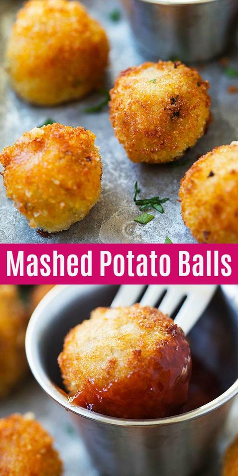 Fried Mashed Potato Balls, بطاطس مهروسة, Fried Mashed Potatoes, Mashed Potato Balls, Potato Balls, Stuffed Potato Balls, Bbq Ideas, Potato Recipes Side Dishes, Mashed Potato Recipes