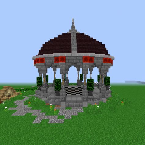 Castairian Garden Gazebo - Blueprints for MineCraft Houses, Castles, Towers, and more | GrabCraft Minecraft Gazebo, Gazebo Blueprints, Minecraft Building Blueprints, Gazebo Lighting, Outdoor Patio Ideas Backyards, Minecraft Village, Gazebo Decorations, Mc Ideas, Gazebo On Deck