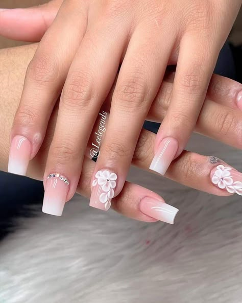 The Best Short Nails You'll Ever Want to Copy Nails Acrylic With Diamonds Short, Short Nails Fancy, 3d Flower Nails Coffin Short, Short Nail 3d Flower, Short Nail Designs 3d Flower, Nails For 15 Birthday Short, Short Nails With 3d Design, 3d Flower Nails Acrylics Short, Short Nails With Acrylic Flowers