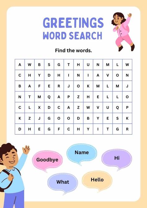 Greetings Word Search English Worksheet English Literature Notes, Greeting Words, Free Homeschool Curriculum, English Language Course, Powerpoint Charts, English Speaking Skills, English Worksheet, Learning English For Kids, Free Homeschool