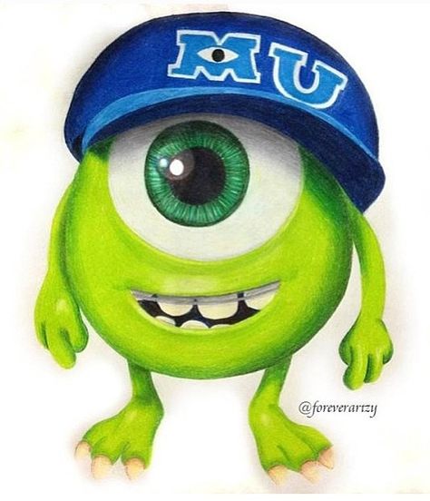 Mikeeeey :D so cute! Pointalism Art, Ballet Drawings, 50 Tattoo, Christian Drawings, Mike From Monsters Inc, Disney Monsters, Belly Painting, Drawings Ideas, Monsters University