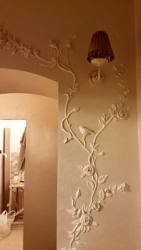 Elvish Home Aesthetic, Diy Wall Sculpture, Bas Relief Wall, Drywall Art, Plaster Wall Art, Canvas Painting Ideas, Plaster Art, Plaster Walls, Dream House Interior