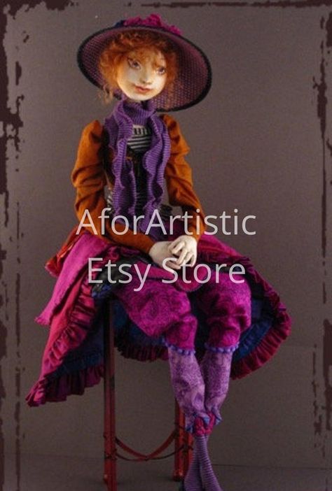 Lady Anise Eugenia Potts E-Class by Angela Jarecki, ODACA Artist (Note: This is an electronic pdf only. There are no refunds on electronic files) Meet Lady Anise Eugenia Potts! She is a cloth doll that measures over 30” tall standing. For our class, we will be posing her in a seated position. I Spirit Dolls, Art Dolls Handmade, Cloth Doll, Doll Clothes Patterns, Doll Making, Double Knitting, Doll Patterns, Raw Silk, Cool Eyes