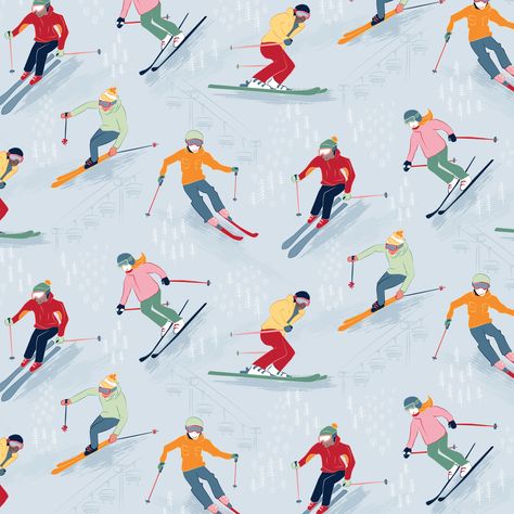 Speeding down the slopes! #ericawalt #surfacepatterndesign #fashionpattern #sportpattern #activepattern Ski Slope Drawing, Ski Illustration, Ski Drawing, Skiing Art, Ski Print, Ski Lodge Decor, Vintage Ski Posters, Ski Art, Learn Watercolor Painting