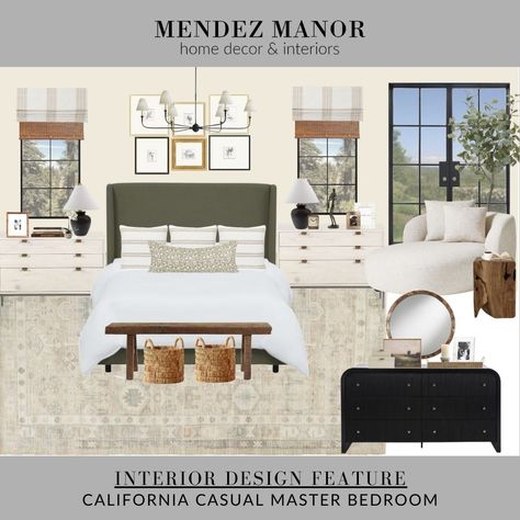 Online Interior Design Feature: California Casual Master Bedroom - Mendez Manor California Casual Interior, California Casual Interior Design, Casual Interior Design, California Design Interior, Tilly Upholstered Bed, Bedroom Mockup, Bedroom With Bath, Latest Interior Design, Eclectic Bedroom