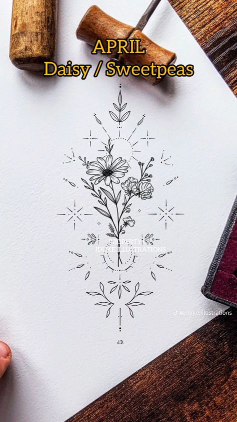 Cosmos Tattoo, Water Lily Tattoos, October Birth Flower, October Birth Flowers, Birthday Tattoo, Birth Flower Tattoos, Spine Tattoos, Halloween Tattoos, Art Tattoos