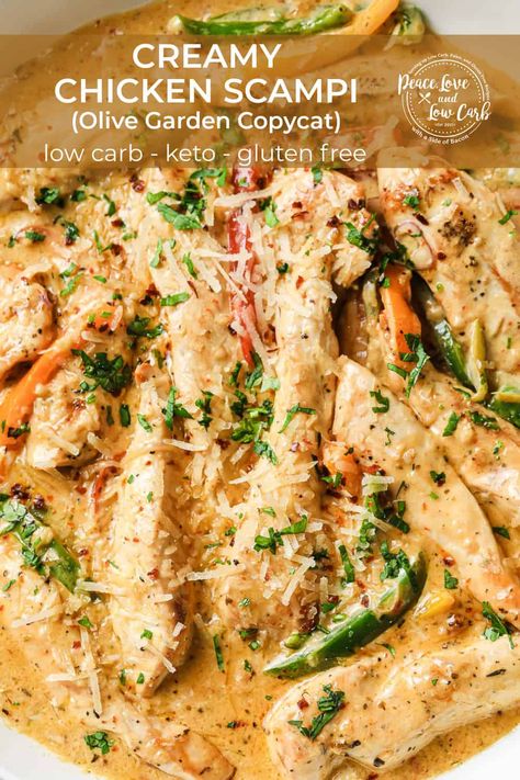 Chicken Scampi Pasta Recipes, Low Carb Dinner Recipes Chicken, Peace Love And Low Carb Recipes, Chicken Tenderloin And Noodle Recipes, Healthy Chicken Scampi, Low Carb Chicken Pasta Recipes, Keto Chicken Scampi, Creamy Chicken Scampi Recipe, Lyme Diet Recipes