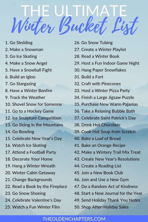 This is the ultimate winter bucket list that is perfect for teens, couples, adults, friends, families, college students, and more. Includes great travel ideas, activities with and without snow, date nights, indoor things to do, and so much more. Use this as a template in your bullet journal to create your best winter yet. Pin now and check out this amazing winter bucket list that includes a free printable to get you started. #winter #winterbucket list Indoor Things To Do, Bucket List For Teens, Christmas Bucket List, Christmas Bucket, Winter Bucket List, Bucket List Ideas, Winter Books, Cute Date Ideas, Things To Do When Bored