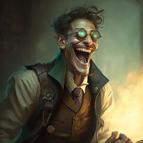 Frankenstein's Monster Concept Art, Mad Scientist Fantasy Art, Scientist Fantasy Art, Dnd Frankenstein, Dnd Scientist Character, Dnd Crazy Character, Dnd Scientist, Scientists Character Design, Crazy Scientist Character Design