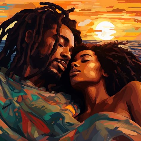 Black Couple Artwork, Rasta Couple, Black Love Paintings, Art Black Love, Black Love Artwork, Black Power Art, Africa Art Design, Soulful Art, African Love