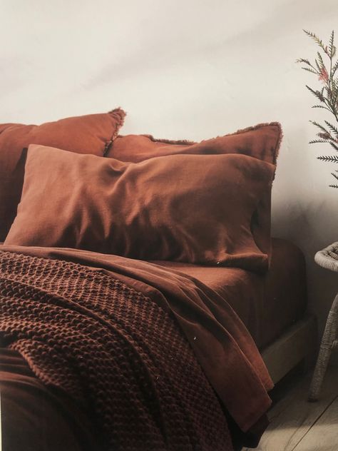 Moody Bedspread, Warm Brown Bedding, Moody Terracotta Bedroom, Brown Bedding Sets, Black Aesthetic Room, Brown Bedspread, Woman's Bedroom, Brown Bedding, Nyc Bedroom