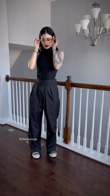 Grown Up Alternative Style, Casual Goth Outfits Women, Clean Goth Aesthetic, Chelsey Ceja, Goth Casual Outfits, Business Casual Goth, Doc Sandals, Clean Goth, Silent Luxury