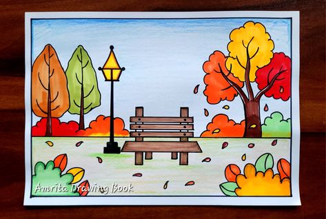 Easy and Simple Autumn Season Drawing | Fall Season Garden scenery Drawing | Types of Season Drawing Drawing Classes For Kids Teaching, Class Drawing School, Garden Scenery Drawing, Autumn Season Drawing, Sketching For Kids, Simple And Easy Drawings, Kids Drawing Easy, Nature Drawing For Kids, Drawing Types