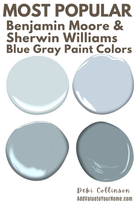 Blue-gray, gray-blue or slate blue, however you want to call it, is one of the most trending colors for the past couple of years and its not slowing down.  Due to its relaxing calmness mood it creates, blue-gray is suitable for the bedroom, bathroom, office, dining room or living room.  Check out the most popular Benjamin Moore & Sherwin Williams blue gray paint colors.

#bluegraypaintcolors
#bluegraybathroom
#bluegraybedroom
#bluegrayexterior Farmhouse Blues Sherwin Williams, Sherwin Williams Gray With Blue Tones, Wythe Blue Coordinating Colors, Benjamin Moore Blue Gray Paint Colors Bathroom, Most Popular Blue Gray Paint Colors, Best Blue Benjamin Moore Paint Colors, Good Blue Paint Colors, Bm Slate Blue Paint, Gray Color Living Room Ideas