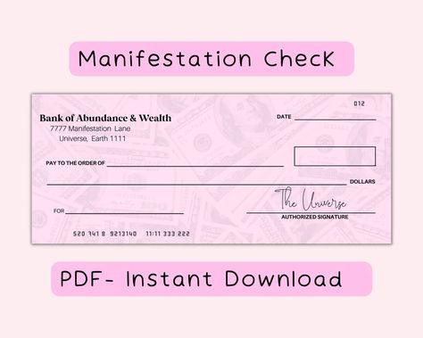 Manifestation Checks, Abundance Check, Manifestation Money, Account Balance, Blank Check, Vision Board Party, Money Vision Board, Wealth Manifestation, Interesting Facts About Yourself