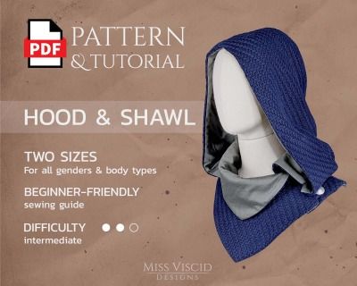 Light Armour, Diy Cowl, Hood Shawl, Sewing Guide, Hood Pattern, Rustic Fabric, Hooded Cowl, Sewing Templates, Hooded Scarf