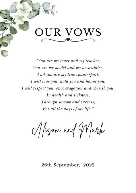 Personalized And Custom Wedding Vows Vows Keepsake, His And Her Vows, Her Vows, Wedding Vow Books, Wedding Vow, Vow Book, Book Template, Canva Design, Wedding Invitation Paper