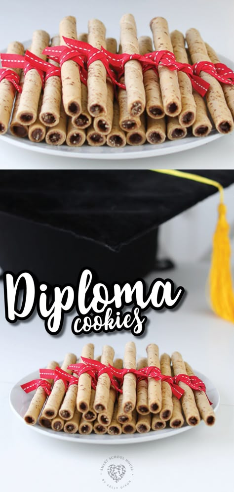 Diploma Cookies Graduation, Graduation Treats For Kids, Fun Graduation Food Ideas, Kid Graduation Party Ideas, Grad Snack Ideas, Kindergarten Graduation Party Food, Graduation Cookie Table, Graduation Breakfast Ideas, Shes One Smart Cookie Graduation Party