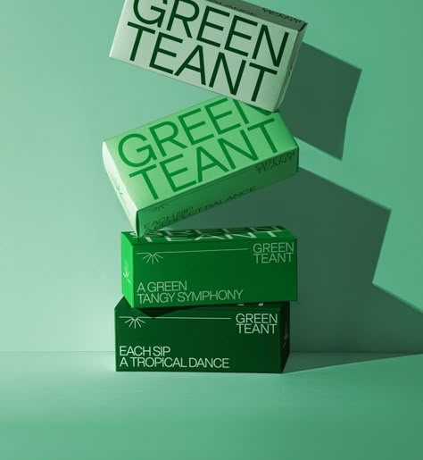 Green Teant – Packaging Of The World Bright Green Branding, Monochromatic Packaging, Green Branding Design, Green Packaging Design, Eco Packaging Design, Benefits Of Green Tea, Green Packaging, Green Branding, Organic Packaging