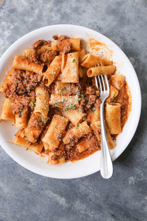 Defined Dish Bolognese, Bolognese Pasta Recipe, Healthy Bolognese, Best Bolognese Sauce, Round Pasta, The Defined Dish, Defined Dish, Rigatoni Recipes, Bolognese Sauce Recipe