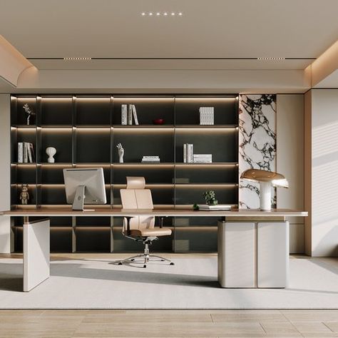 Modern office Md Room, Cream Office, Director Office, Penthouse Luxury, Pop False Ceiling Design, Proposal Design, Office Shelf, Office Bookcase, Office Workstations