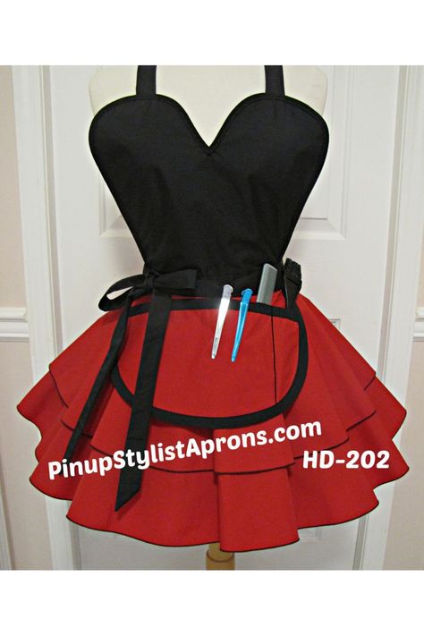 Stand out from the rest with this pickup stylist apron. I have several other colors and styles at www.PinupStylistAprons.com.............#waterproofaprons #hairstylistapron #makeupartists #crafters #hairstylistaprons #hairdresseraprons #doggroomeraprons #facepainters #craftersmarket #hairstylistsalon #doggroomer #nailthechsapron Dog Groomer Outfit, Cosmetology Outfits, Hair Stylist Apron, Hairdresser Apron, Pinup Apron, Apron Pattern Free, Hairstylist Apron, Flirty Aprons, Stylists Aprons