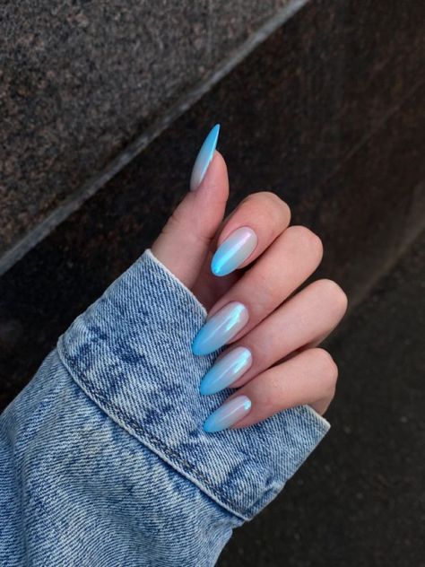 Nails Ombre Blue 21 Ideas: Unleashing the Stunning Trend - Fall Update Ideas Blue Nail Ombre, Blue Crome Nails Almond, Light Colour Nails, Nude Blue Nails, Blue Tip Acrylic Nails, Summer Nails Dark, Maldives Nails, Baby Blue Nails Ideas, Nails Baby Blue