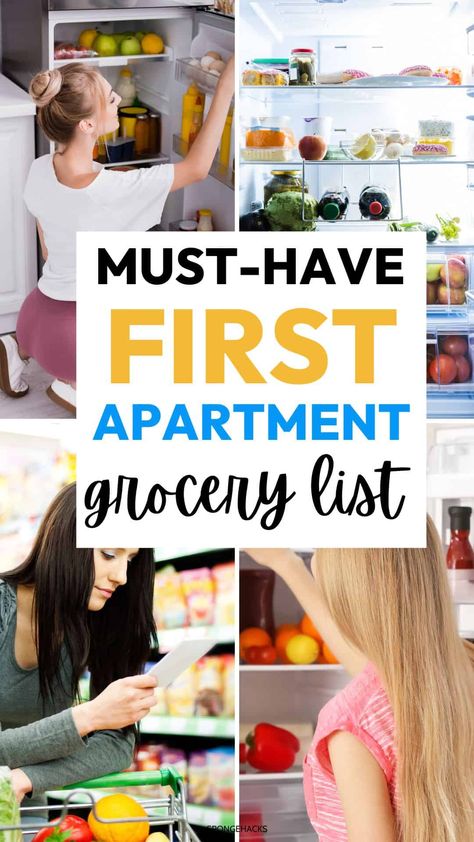 Get your first apartment grocery list so you are all stocked with the right essentials. First Home Grocery List, New Apartment Grocery Shopping List, First Grocery List Apartments, Grocery List For New Home, First Grocery List New Home, Grocery List For New Apartment, New Apartment Grocery List, House Essentials List First Home, House Essentials List