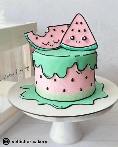 Cartoon Cake Without Fondant, Trendy Cakes 2024, Carton Cake Ideas, Girls Cake Ideas, Birthday Cake Ocean, Cartoon Cake Ideas, Summer Cake Designs, Carton Cake, 2d Cake