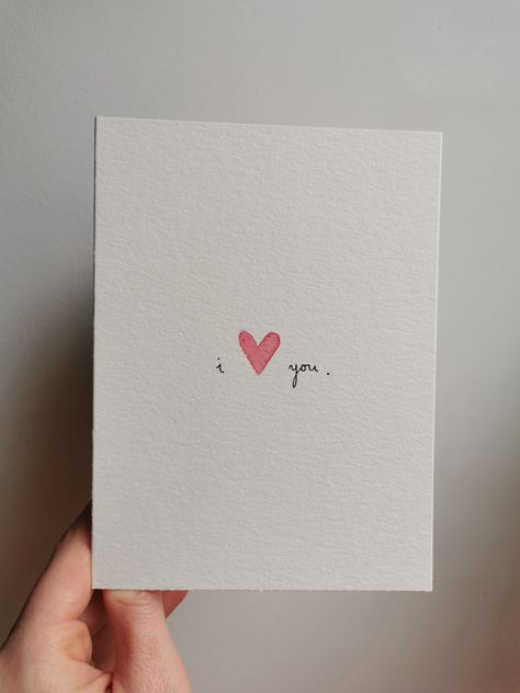 Minimalist Valentine's Card for Maximal Love! Sometimes those three words (or two words and a heart) are enough to show you care. This card is handpainted with watercolor on thick aquarel paper.  Every card is unique and might differ slightly from the one you see in the pictures.  Although the design is very simple, it is one of my all-time favorites! Specifications - A6 double postcard, folded (10.4cmx14.2cm) - watercolor 300 g paper, strong, textured - with envelope Get Well Soon Watercolor, Cute Cards Aesthetic, Handmade Valentines Card For Boyfriend, Valentines Gift For Boyfriend Homemade, Valentines Watercolor Cards, Homemade Cards For Boyfriend, Letter Design Ideas Cards, Get Well Soon Card Ideas, Valentines Ideas For Boyfriend