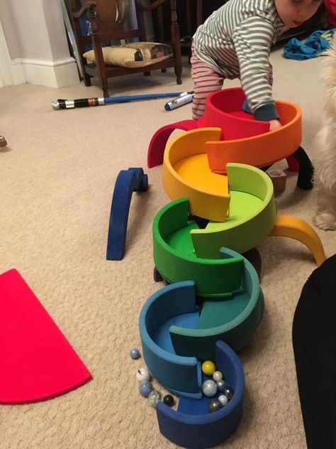 Wooden Rainbow Stacker Ideas, Rainbow Stacker Ideas, Diy Grimms Toys, Wooden Rainbow Ideas, Grimms Wooden Toys, Grimms Rainbow Ideas, Grimms Rainbow, Grimm's Toys, Rainbow Marble