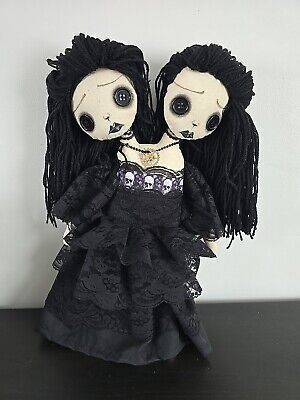 Handmade Gothic Halloween Rag Doll Conjoined  Twins Handmade Unique Rare!   | eBay Porcelain Doll Face Mask, Gothic Blythe Doll, Creepy Cute Dolls, Goth Blythe Dolls, Conjoined Twins Oc, Rowan Aesthetic, Scary Baby Dolls, Ragdoll Doll, Gothic Nursery