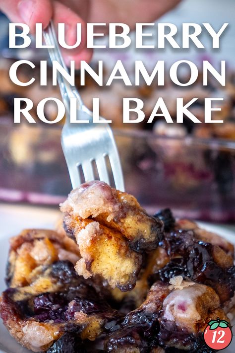 Blueberry Cinnamon Roll Bake | 12 Tomatoes Blueberry Danish Crescent Rolls, Cinnamon Rolls With Blueberries, Blueberry Cinnamon Roll Bake, Blueberry Cinnamon Roll Casserole, Blueberry Breakfast Recipes, Blueberry Monkey Bread, Berry Casserole, Blueberry Recipes Breakfast, Blueberry French Toast Bake