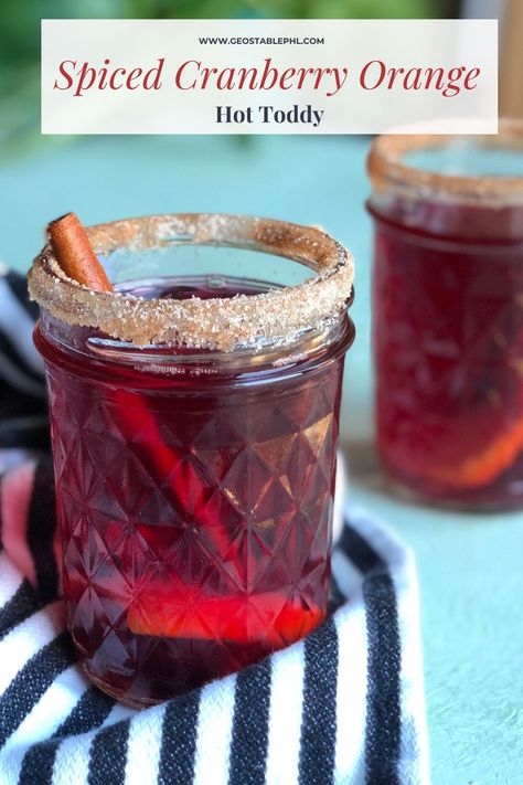 Cranberry Hot Toddy Recipe, Cranberry Hot Toddy, Spiced Cider Recipe, Christmas Bg, Winter Coziness, Cinnamon Sugar Rim, Cranberry Tea, Hot Toddies Recipe, Chai Tea Recipe