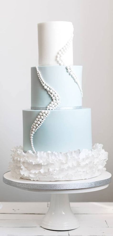 Blue Pearl Wedding Cake, Pearl Wedding Cakes, Unique Wedding Cake Ideas, Cake With Pearls, Pearls Cake, Pearl Wedding Cake, Unique Wedding Cake, Wedding Cake Pearls, Bday Dinner