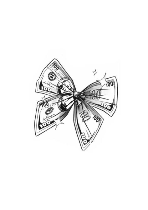 Money Idea Tattoos, Bow Money Tattoo, Money Related Tattoos, Money Bow Tattoo, 1 Of 1 Tattoo Stencil, Money Tattoo Ideas For Women, Bow Tattoo Stencil, Bow Tattoo Ideas, Bows Tattoo