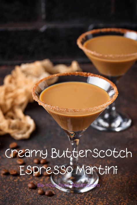 Espresso Alcohol Drinks, Butterscotch Martini Recipe, Butterscotch Rum Drinks, Brown Drinks Alcohol, Thanksgiving Espresso Martini, Espresso Shot Recipes, Butterscotch Liqueur Recipes, Butterscotch Drinks Alcohol, Butterscotch Liquor Drinks